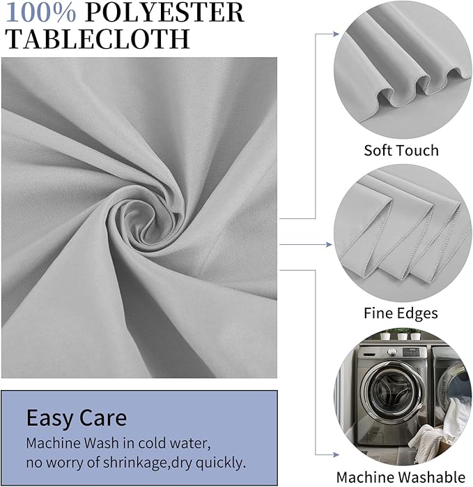 6 Pack Light Grey Round Tablecloths - 120 Inch, Polyester Table Cover, Stain and Wrinkle Resistant Washable Fabric Table Cloth for Wedding Banquet Parties