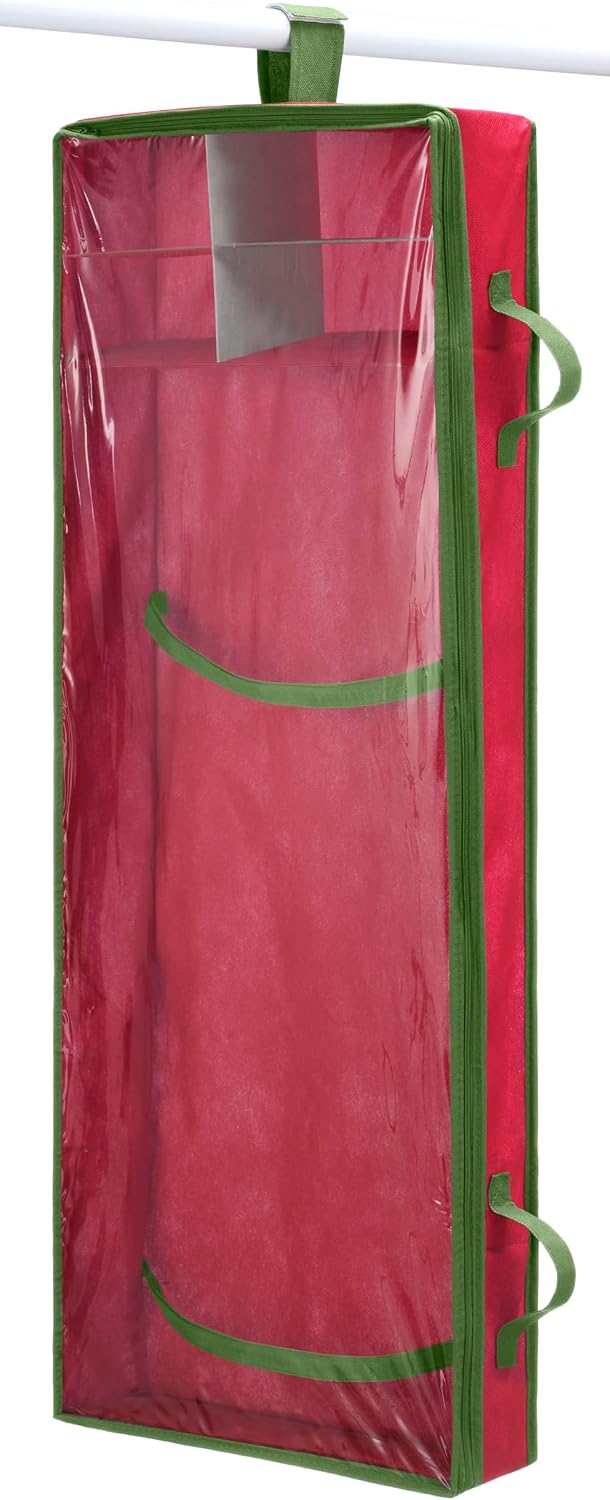 Whitmor Christmas & Holiday Gift Wrap Organizer - Holds 30 inch rolls - Stripe, Red