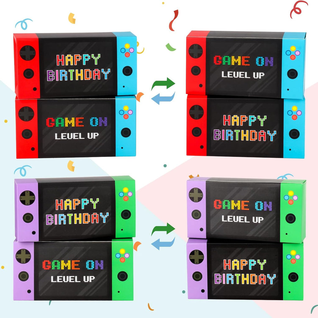 Party Decorations 16 Pack - Video Game Party Favor Boxes for Kids Boys 8-12 - Happy Birthday Game Paper Party Boxes - Goodie Treat Candy Gift Bags