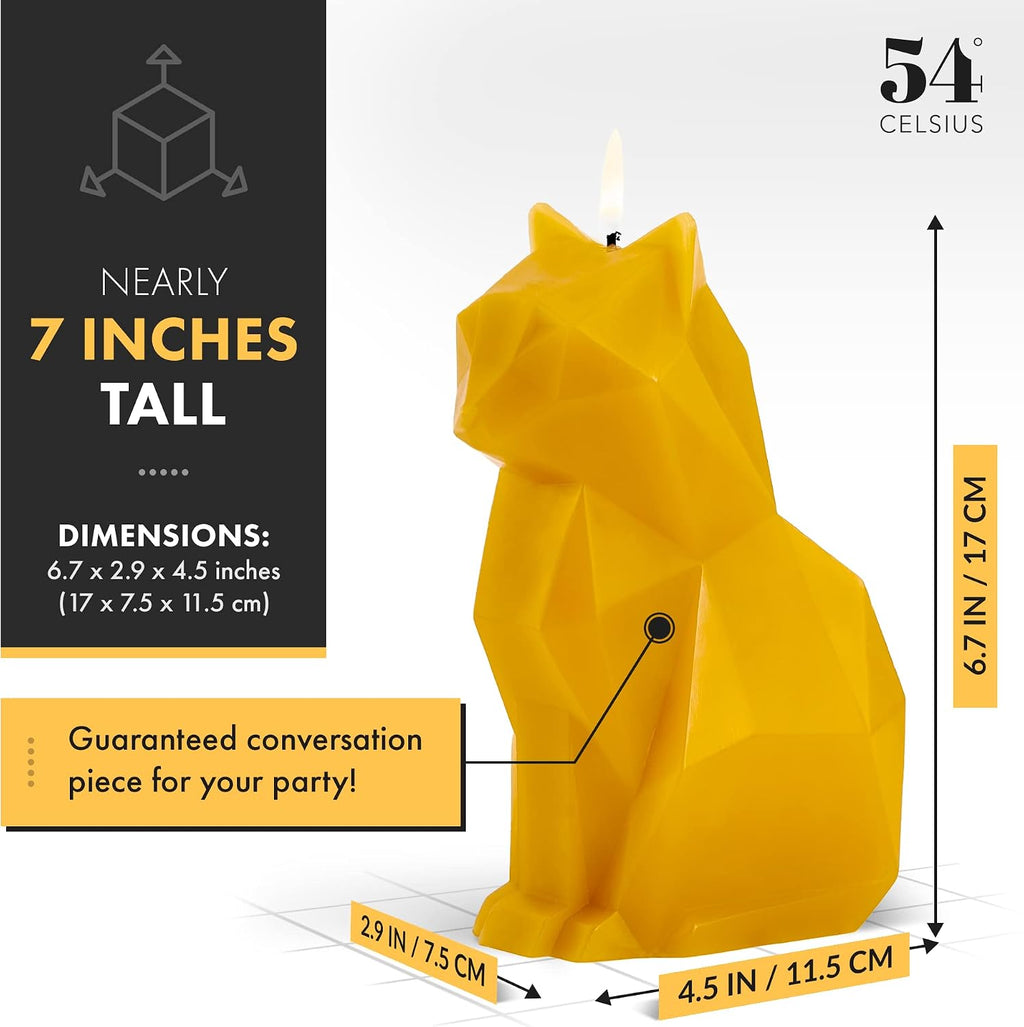 PyroPet Kisa Cat Candle (Mustard Yellow) - The Original Cat Candle with Metallic Skeleton | Halloween Decor | Unique Gift for Cat Lovers | 20-Hr Burn Time | Dimensions: 6.7x2.9x4.5 in