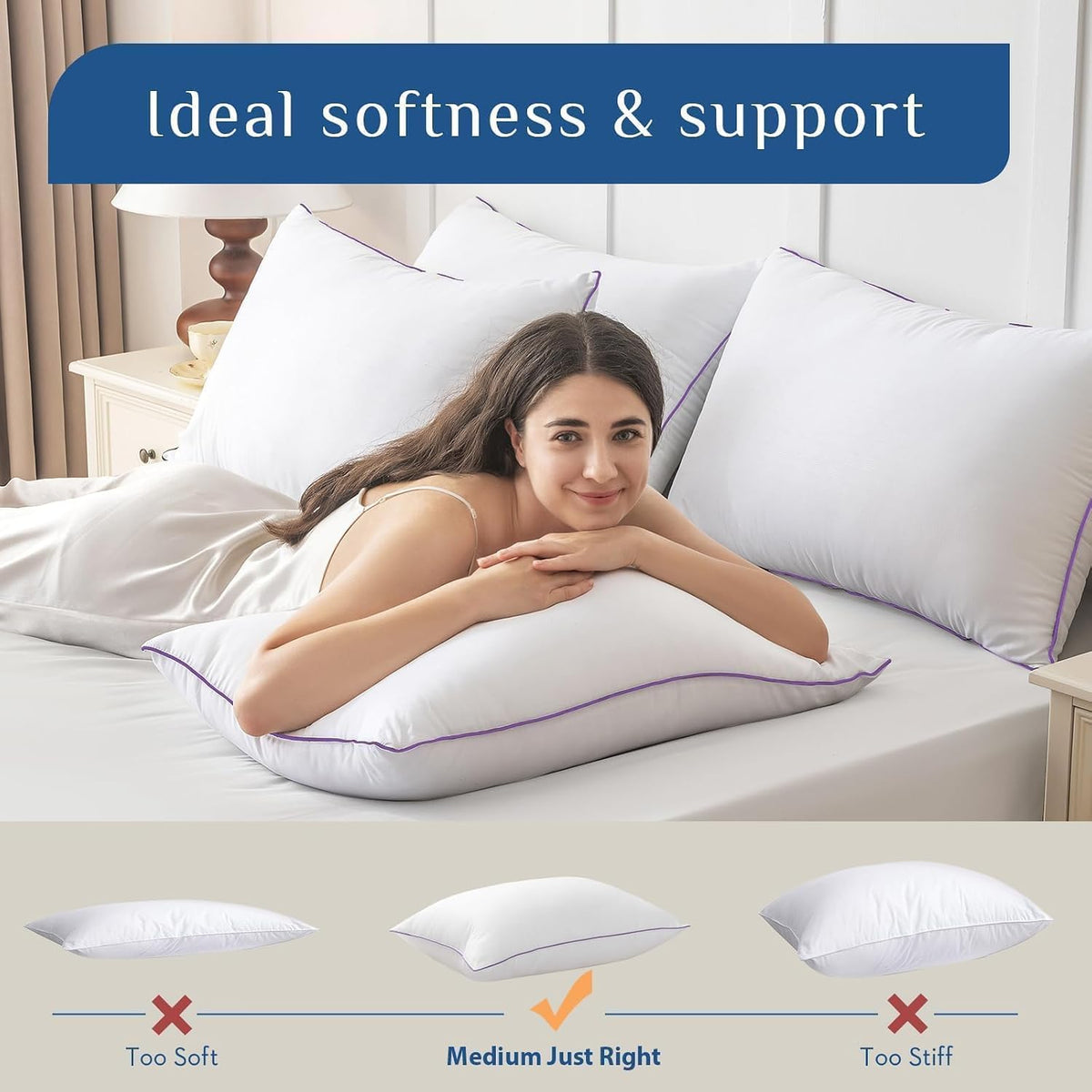 JOLLYVOGUE Pillows Standard Size Set of 4, Washable Supportive Firm Bed Pillo...