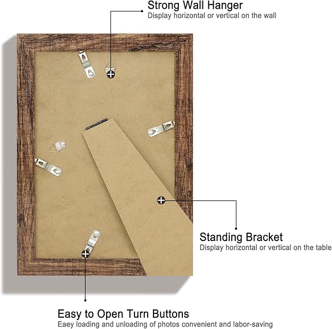 6x9 Picture Frame Set of 4, High Definition Real Glass Rustic Wood Frame, 6 x 9 Photo Frames for Tabletop Display and Wall Mounting