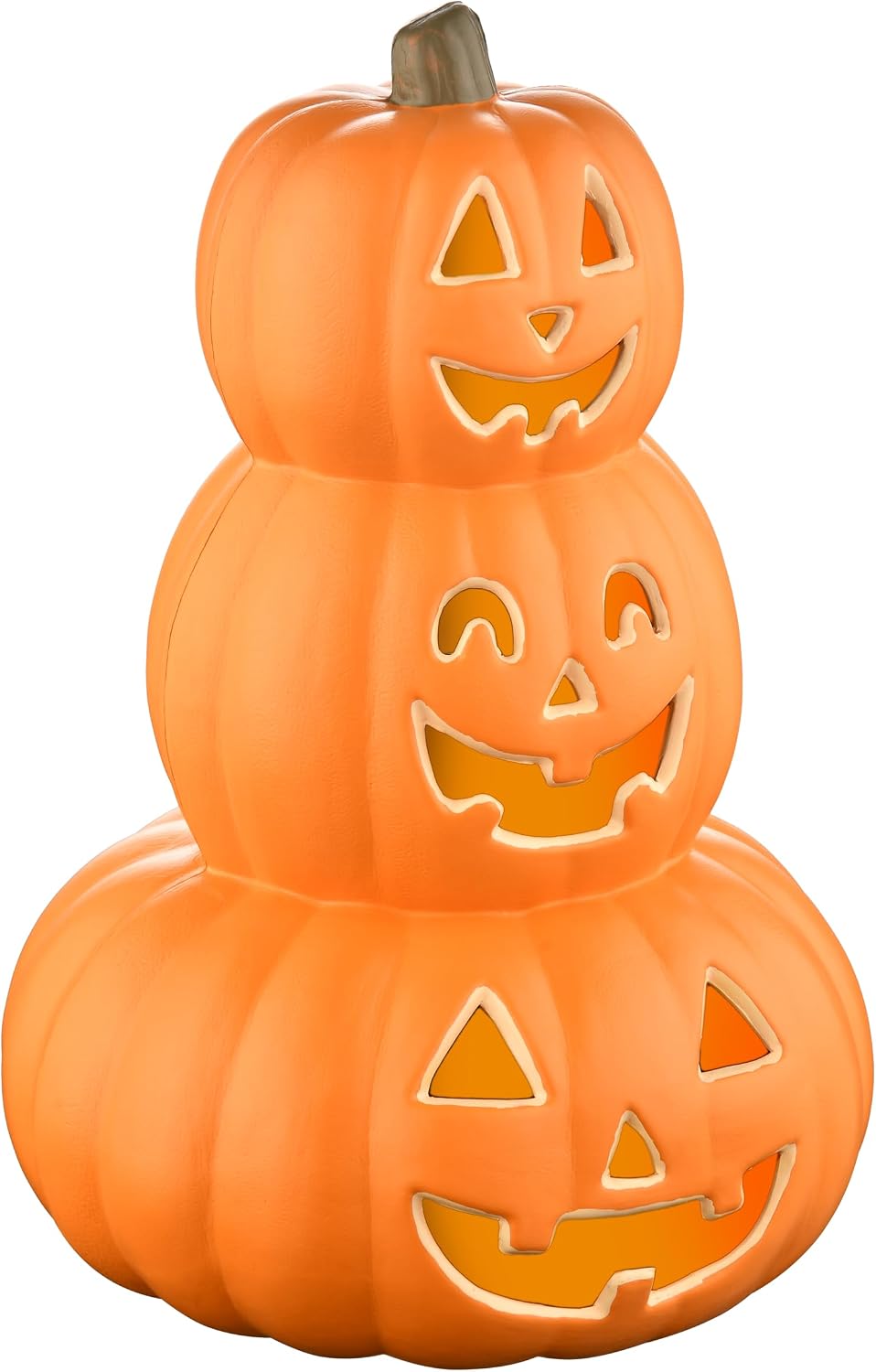 Evelyne Stacked Jack-O’-Lantern Pumpkin Decoration – 3-Tier Light-Up Hallowee...
