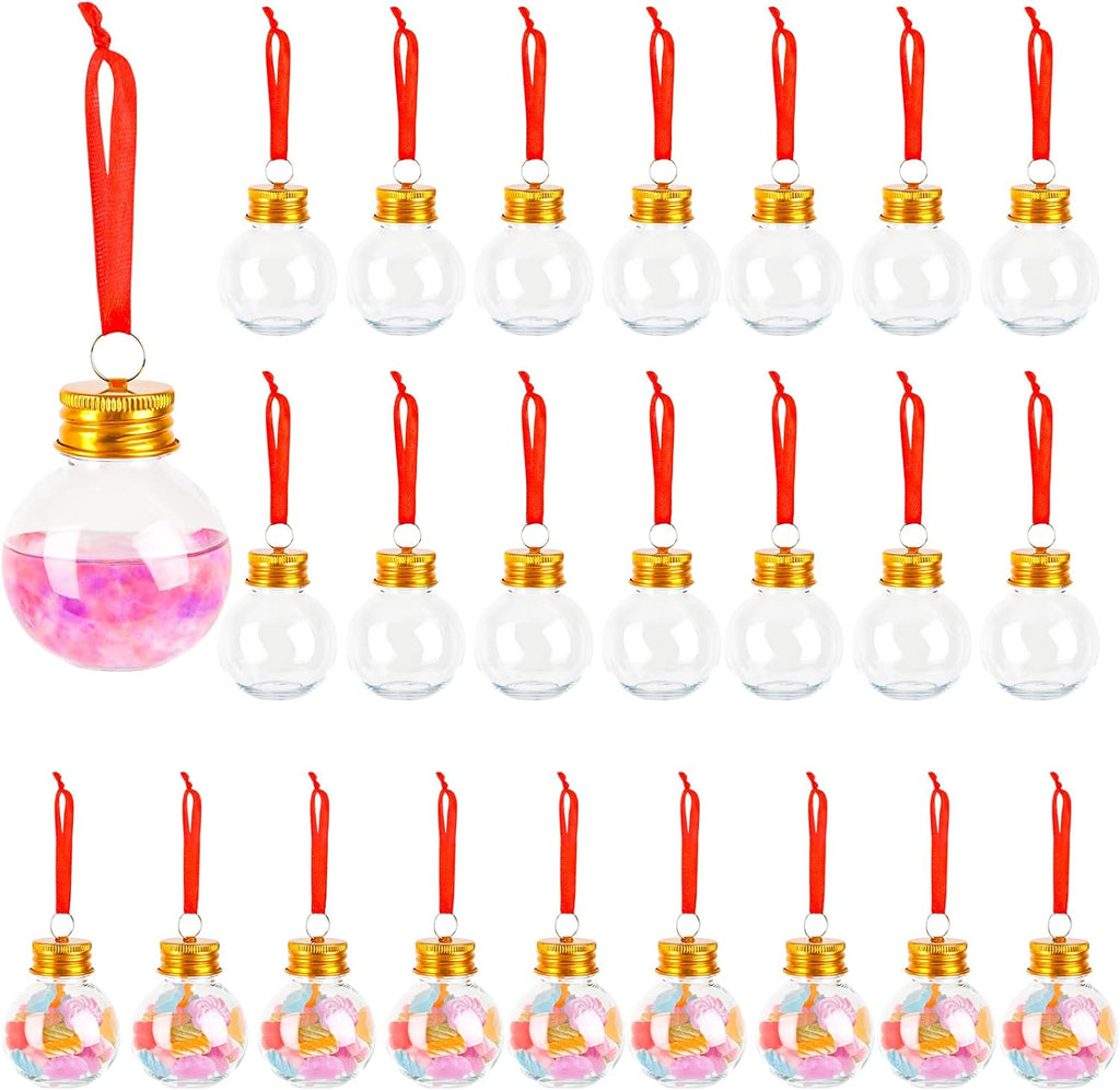 FOIMAS 24pcs Christmas Booze Balls,Christmas Fillable Booze Ball Tree Hanging Ornaments Clear Plastic Booze Pendant Ball for Chrismas Party Home Decoration