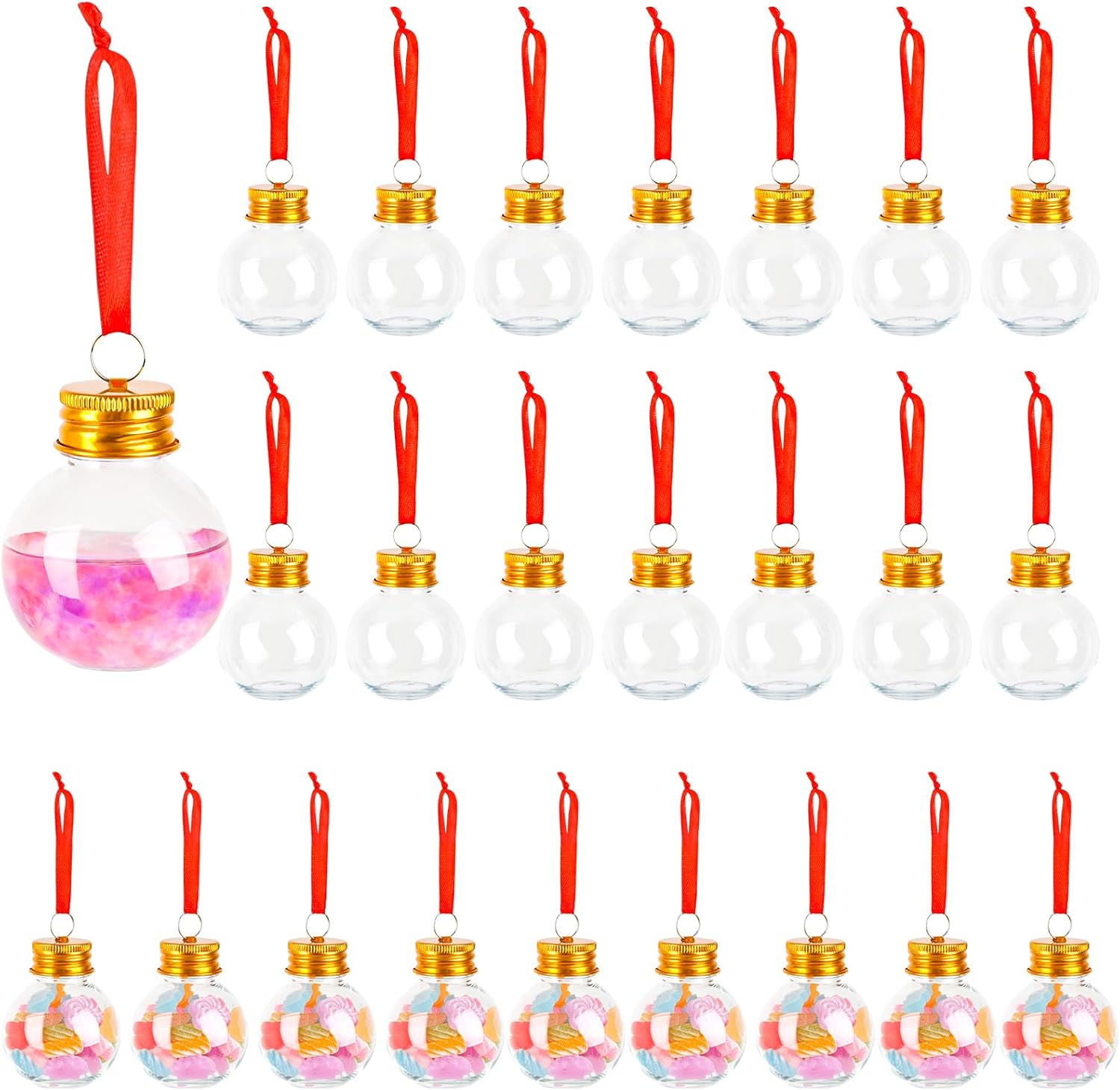 FOIMAS 24pcs Christmas Booze Balls,Christmas Fillable Booze Ball Tree Hanging Ornaments Clear Plastic Booze Pendant Ball for Chrismas Party Home Decoration