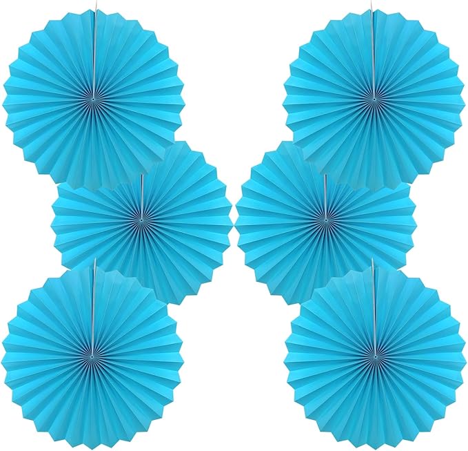 BARTHEW Blue Hanging Paper Fans,Blueaccessories Paper Decorations for Party,Blue Harmony Classroom Decorations,Party Decorations for Boys 16in Hanging Paper Fans 30 Color DIY Set (Sky Blue)