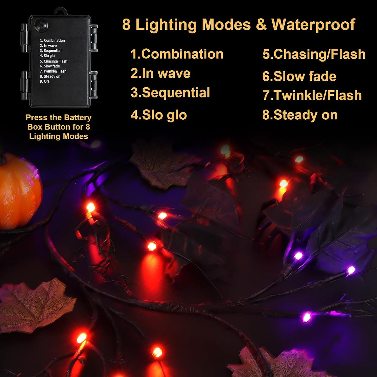 flysnk 9 ft 72 led halloween willow vine showing dimensions