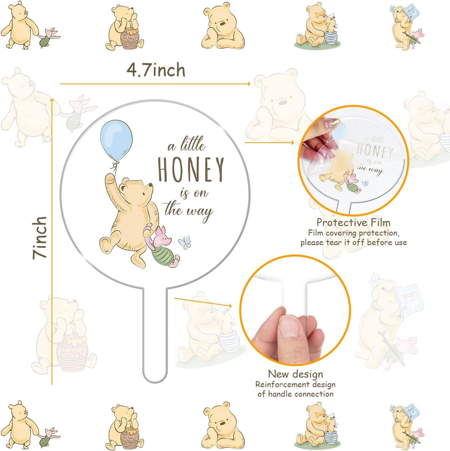 Classic Winnie Cake Topper, The Pooh Baby Shower Decor,Party Decorations, The Pooh Cake Topper Acrylic for Baby Shower, Winnie Baby Shower Gender Reveal Birthday Party Decorations Centerpieces