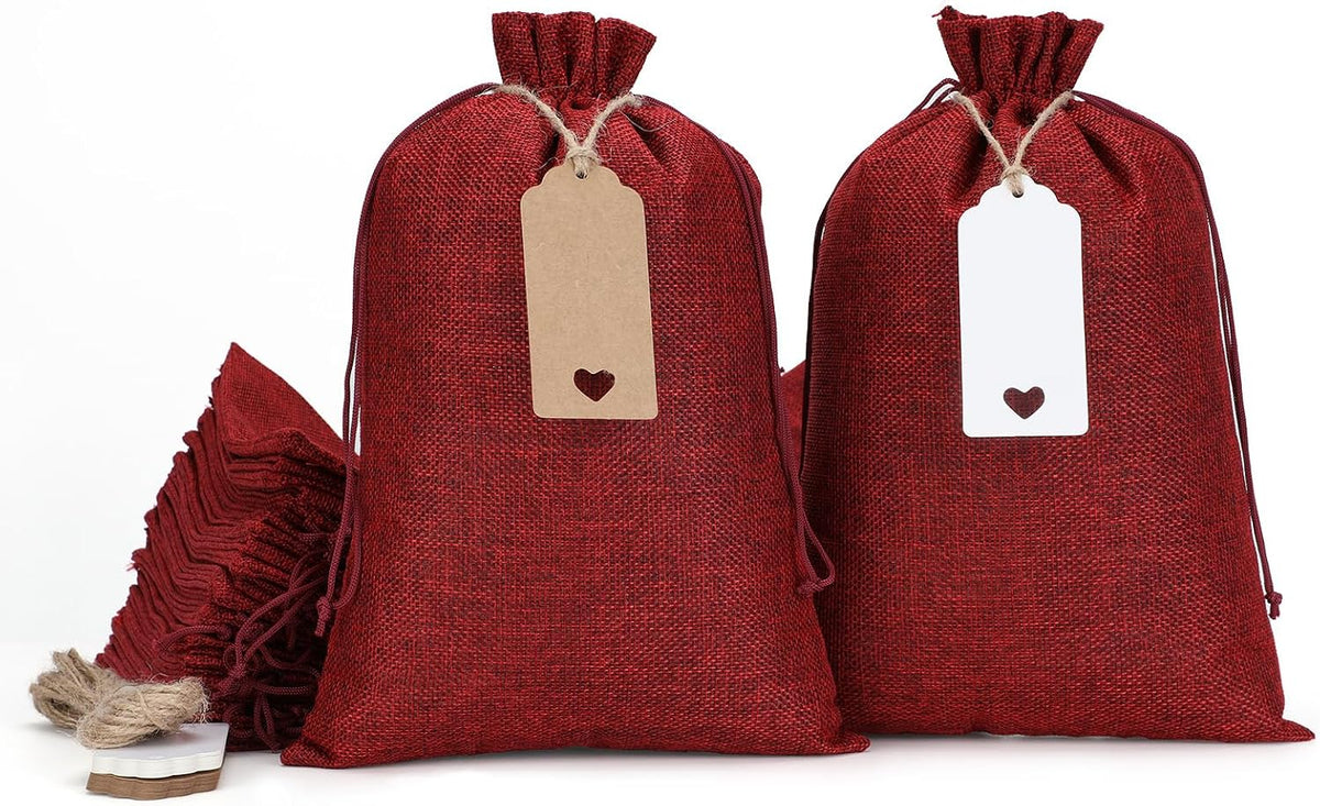 tapleap 8x12” red burlap gift bags, 30pcs sacks, main product view