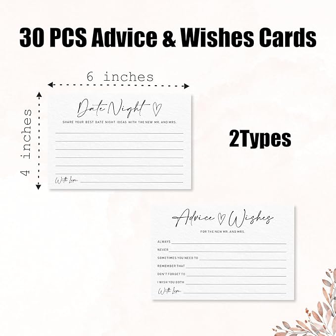 Advice & Wishes Card Set - Minimalism White - 15 Advice & Wishes Cards & 15 Date Night Cards Cards For New Couple, Newlyweds, Engagement, Wedding Party Favor & Supplies - B01