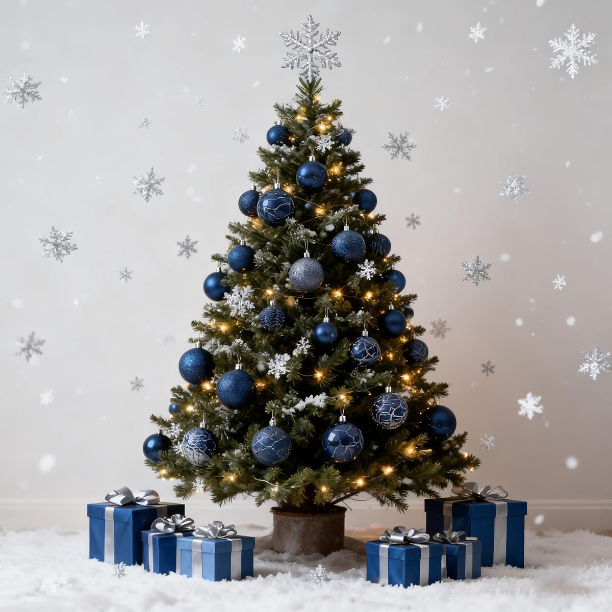 LANGXUN 36pcs Midnight Blue Christmas Tree Decorations Balls, Bolas De Navidad, 2025 Christmas Decor, Indoor Outdoor Shatterproof Christmas Ornaments, Xmars Party Wedding Suppiles