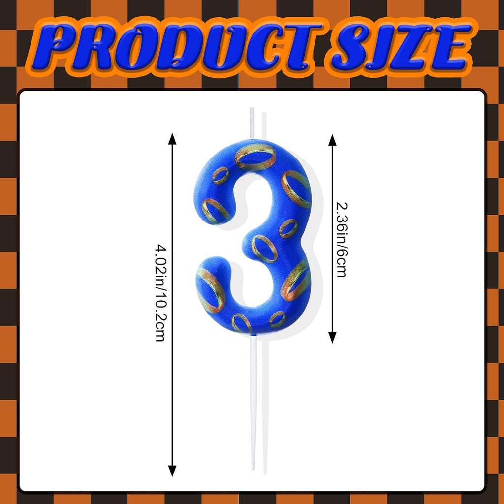 Conelist Number 3 Birthday Cake Candles Blue and Golden Rings Number Candle with Vibrant Designs for Boys & Girls, Theme Birthday Decorations, Cake Toppers for Theme Parties