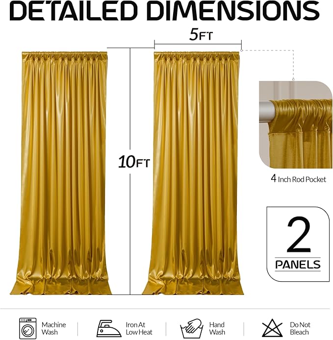 Golden Brown Satin Backdrop Curtains 2 Panels - Glitter Photo Drapes for Baby Shower, 10x10FT Shimmer Back Drop Cloth, Wrinkle Free for Golden 50th Birthday Party Decorations