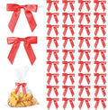 50Pcs Red Twist Tie Bows for Gift Wrapping 2.5" Satin Ribbon Bow for Treat Bags Cake Balloons Birthday Party Favors Wedding Decorations