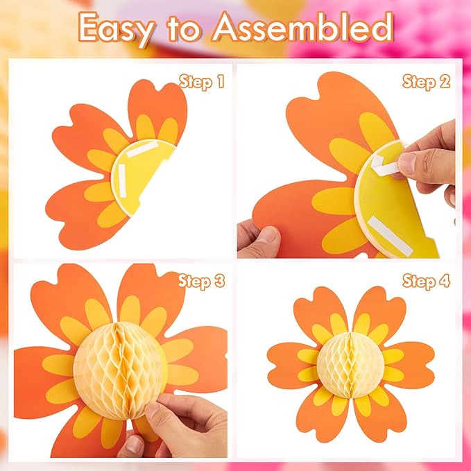 SUNBEAUTY 9 PCS 10 Inches Daisy Birthday Party Decorations - Groovy Flower Spring Sun Retro Hippie Baby Shower Decor