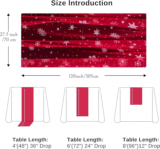 Snowkingdom Red Christmas Table Runner, Red and White Snowflakes Cheesecloth Table Runner, Chiffon Gauze Seasonal Winter Kitchen Dining Decorations for New Year Home Party Decor 120 Inch
