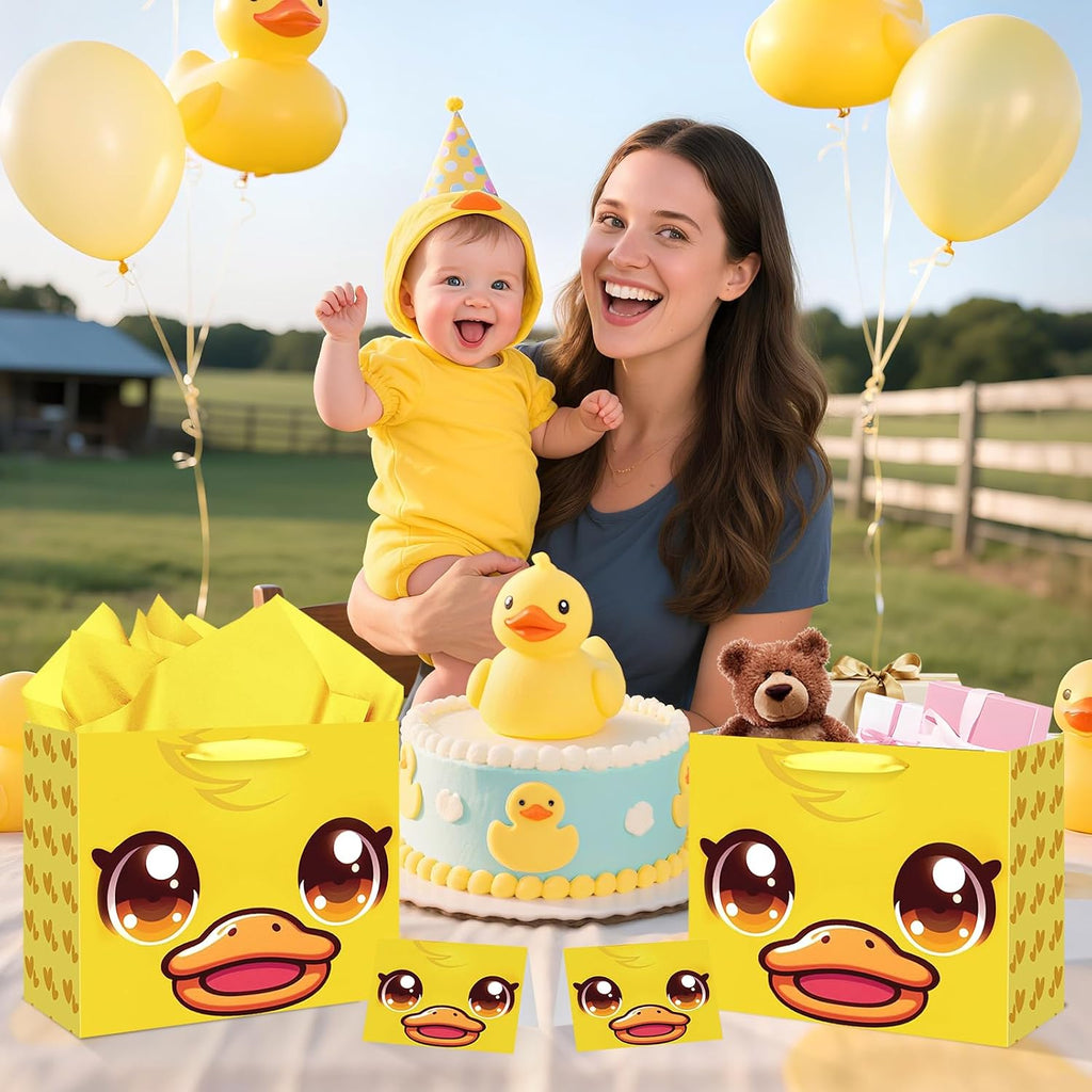 Duck Gift Bag for Kids Boys Girls Baby Shower Duckie Birthday Gift Bag with Wrapping Paper Card Large Farm Animal Gifts Bag for Barnyard Baby Shower Birthday Decorations Party Favors Supplies