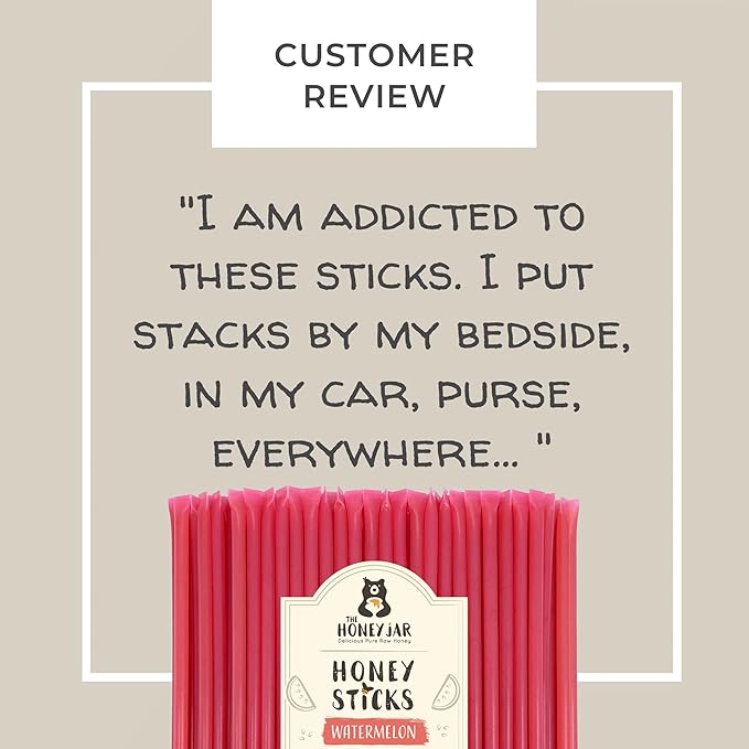 The Honey Jar Watermelon Flavored Honey Sticks - Pure Honey Straws For Tea, Coffee, or a Healthy Treat - One Teaspoon of Flavored Honey Per Stick - Made In The USA with Real Honey - (20 Count)
