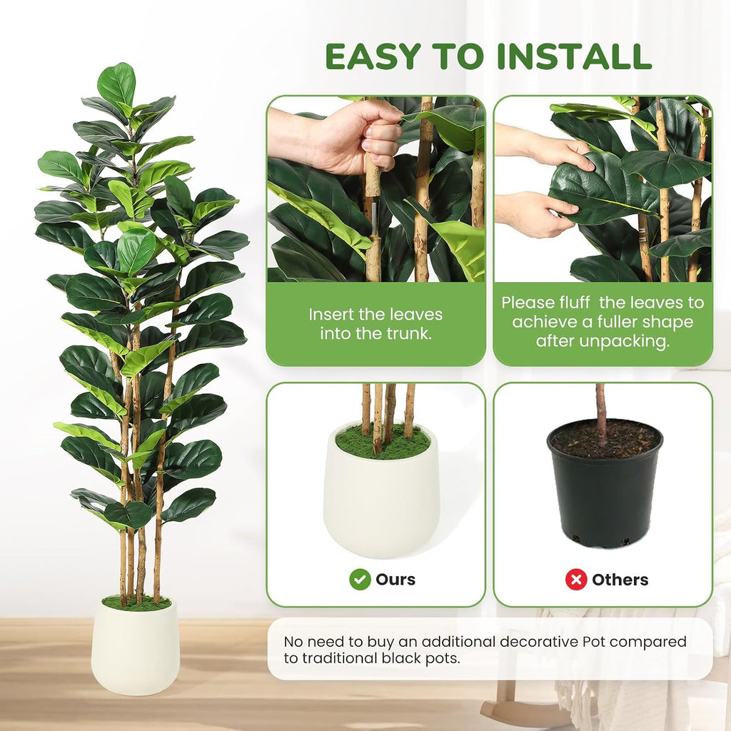 garveehome 6 ft faux fiddle leaf fig tree, close-up detail