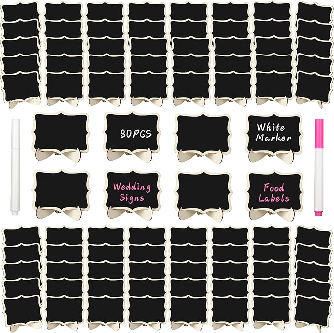 80 Pack Mini Chalkboard Signs with Easel Stand,Food Labels for Party Buffet with Two Pens,Suitable for Graduation Parties, Wedding Celebration Name/Place Cards, Restaurant Food Labels