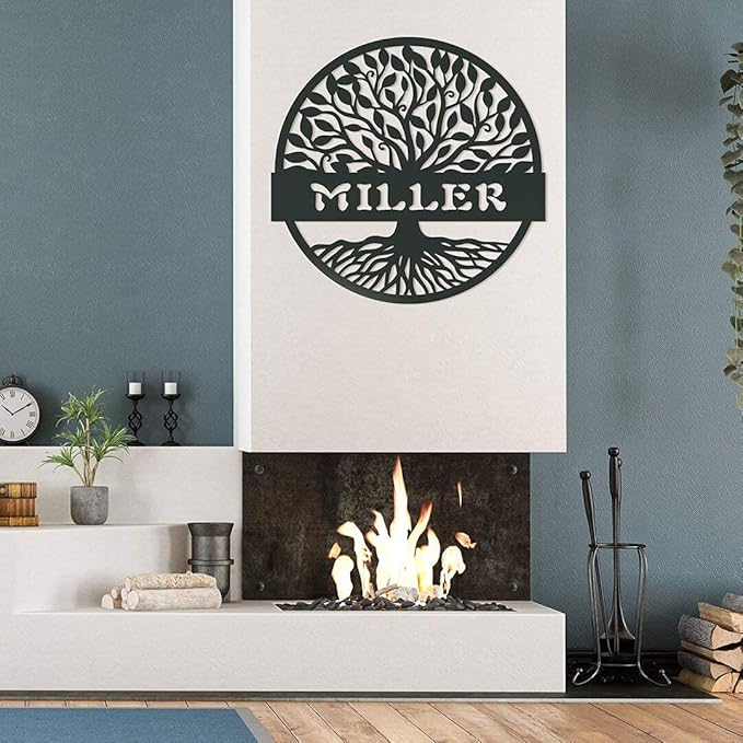 RealSteel Personalized Metal Wall Art - Custom Tree of Life Design with Family Name - Circular Metal Sign - Personalized Wedding, Anniversary, or Housewarming Gift (18")