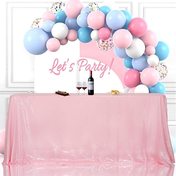 SquarePie Sequin Tablecloth 50 x 72 Inch Pink Sparkly Table Linen for Wedding Party