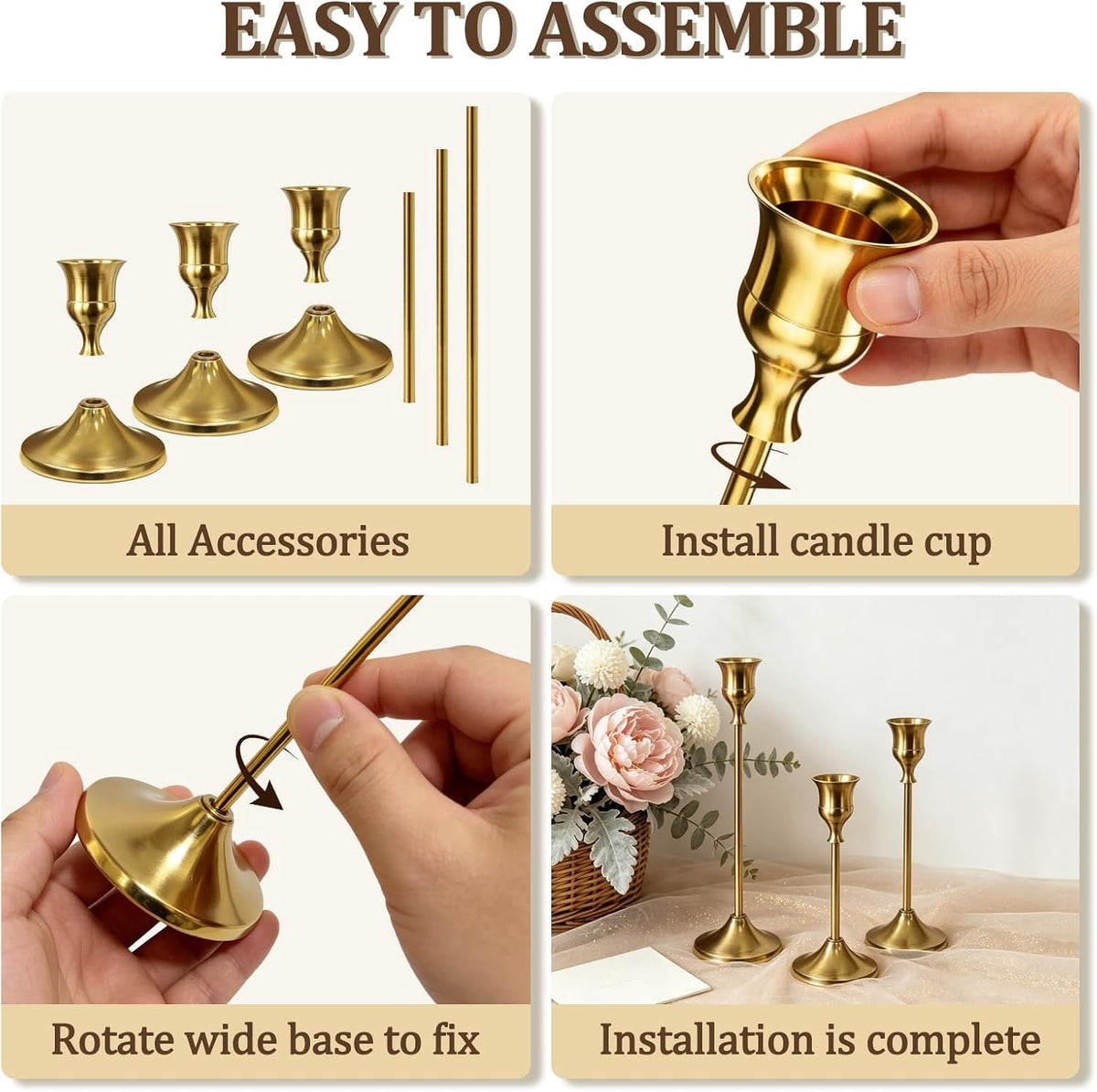 24Pcs Gold Taper Candle Holders, Vintage Centerpieces Candlestick Holder