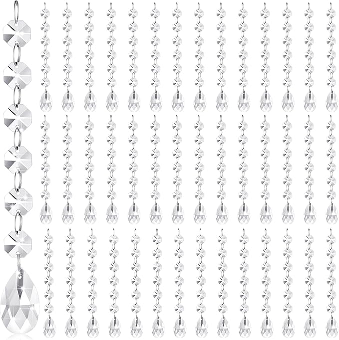 Nuenen 100 Pcs Acrylic Hanging Crystals for Centerpieces Chandelier Clear Crystal Garland Strands Ornament Acrylic Clear Beads Prisms Pendant for Christmas Tree Window Home Decoration(Teardrop)