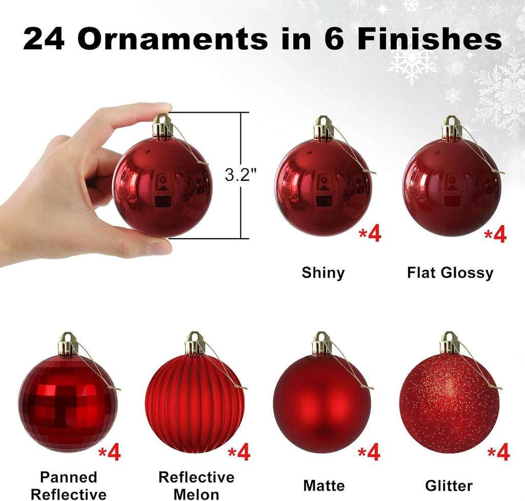Rose Red 3.2" Large Christmas Balls - Christmas Tree Decoration Ornaments Shatterproof Hanging Balls for Birthday Halloween Holiday Wedding Decorations Set of 24pcs