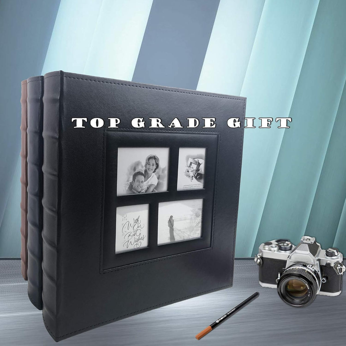 RECUTMS Photo Album Self Adhesive Magnetic Leather Scrapbook 60 Pages Black