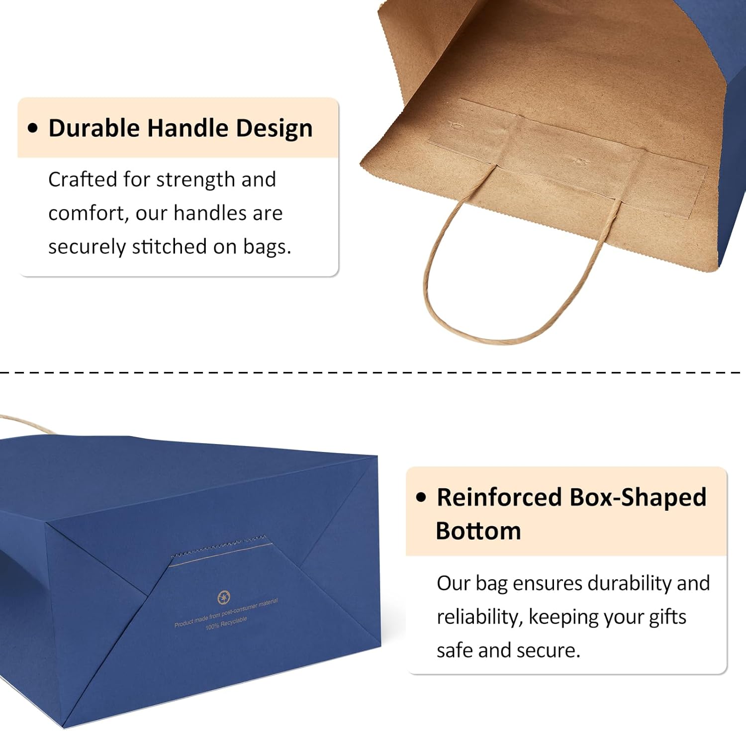 BagDream Small Gift Bags with Handles 5.25x3x8 Inch Navy Blue 50 Pack Bulk | Kraft Paper, Recycled, Sturdy Handles, For Gift Giving, Crafts, Party Favors, Thanksgiving, Christmas, Retail Packaging