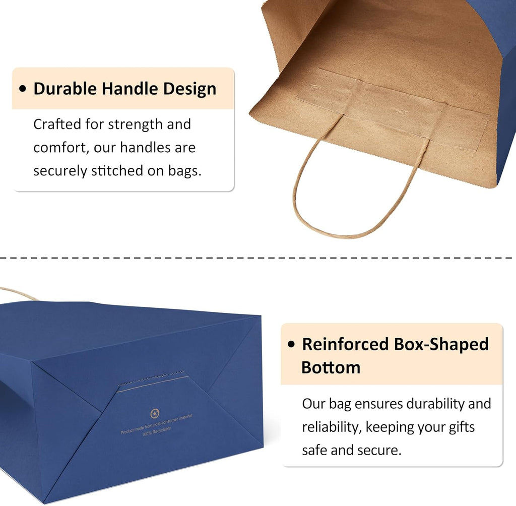 BagDream Kraft Paper Bags 100Pcs 5.25x3x8 Inches Small Paper Gift Bags with Handles Wedding Party Favor Bags Shopping Retail Merchandise Bags Navy Blue Gift Bags Paper Sacks Bulk