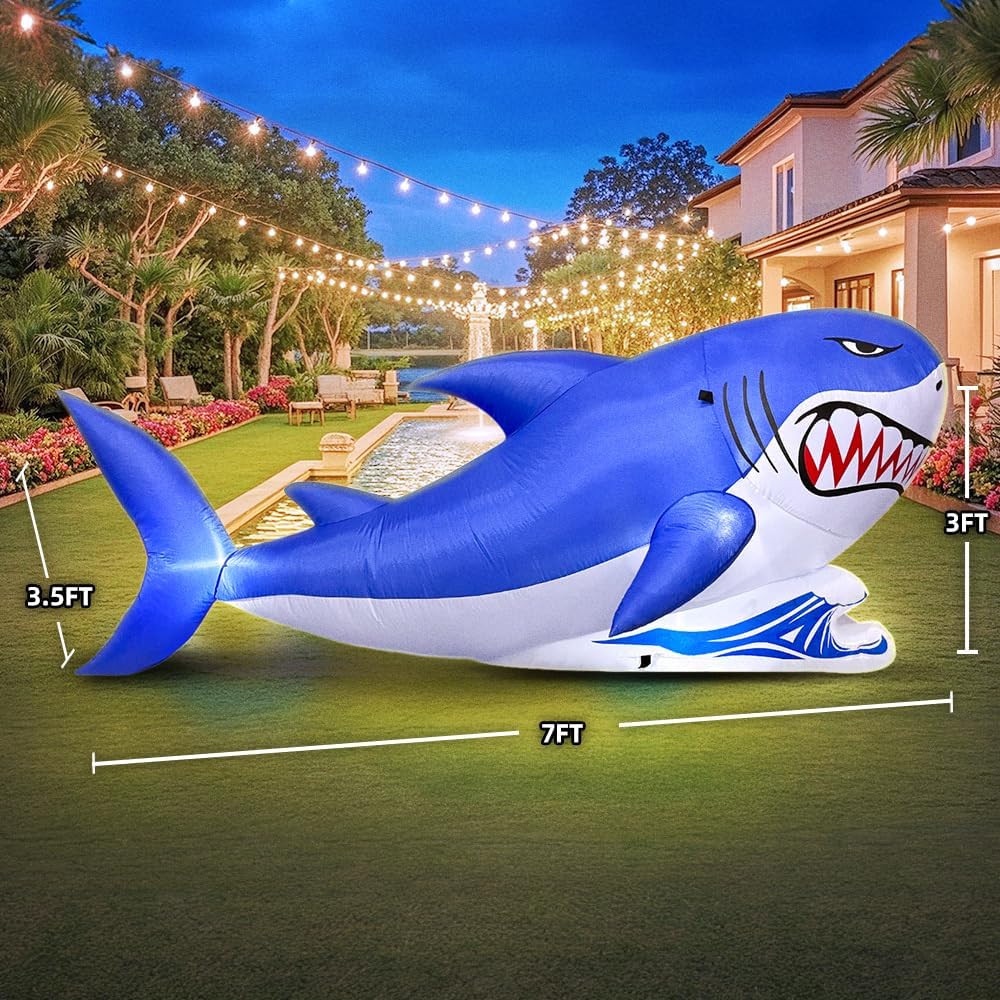 7 FT Shark Inflatable Decoration, Spring Inflatable Blow Up Animal Decoration...