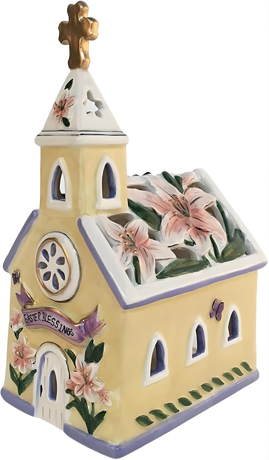 Blue Sky Clayworks Easter Blessings Church Candle House, Clay, 5.25-inch Length x 4.25-inch Width