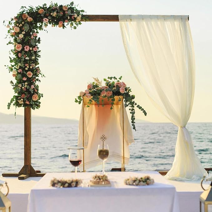 VOK Wedding Arch Draping Fabric Chiffon Fabric, 29in x 18Ft Sheer Chiffon Outdoor Curtain for Wedding Ceremony Birthday Party Decoration (Light Yellow,1 Panel)