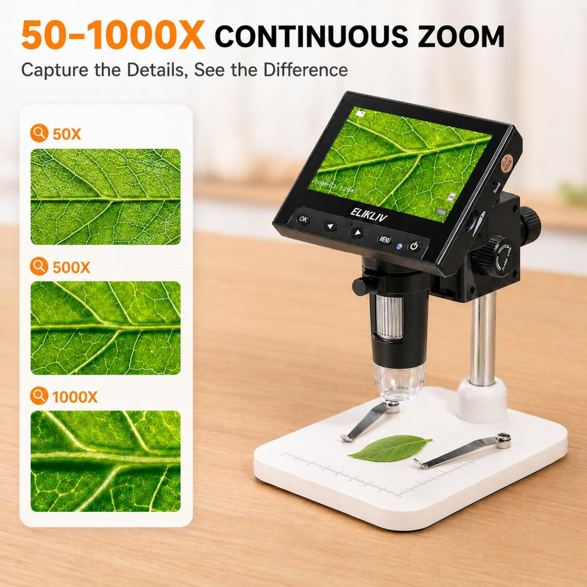 Elikliv Microscope, Digital Coin Microscope 1000x with Lights, EDM4, 4.3'...