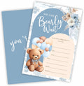 We Can Bearly Wait Baby Shower Invitation, 20 Blue Boho Floral & Bear Balloon Fill-In Invites With Envelopes, For Boys And Girls Baby Announcement, Gender Reveal Party Supplies & Decorations - B03