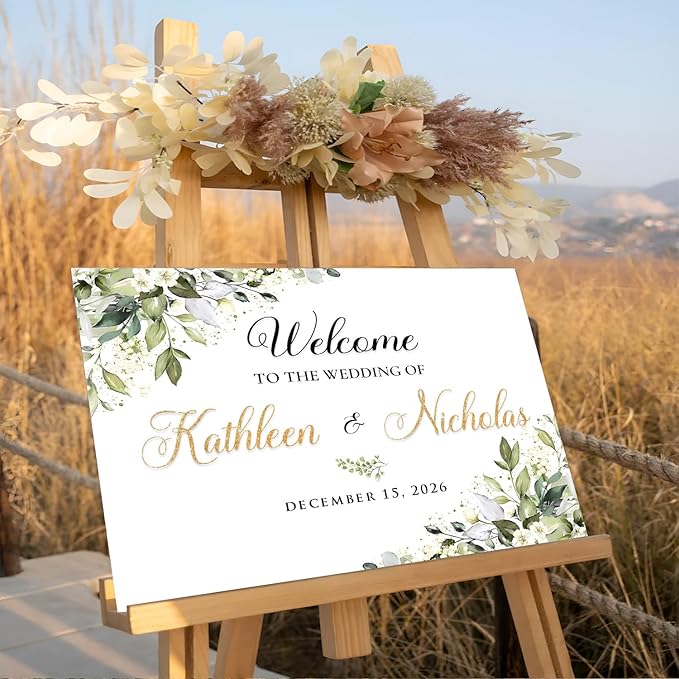 Wedding Signs For Ceremony And Reception, Wedding Welcome Sign, Wedding Welcome Sign Stand, Welcome Sign For Wedding Entrance, Greenery Theme Wedding Sign Decoration