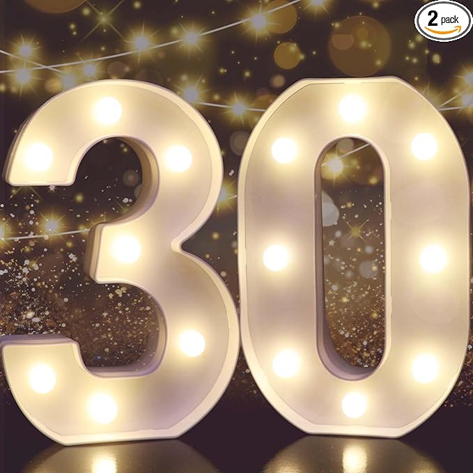 Pooqla 30th Birthday Decorations for Her Him, Light Up Number 30 for Party Table Decorations, 30th Birthday Gift for Women Men, Backdrop Wall Decor for 30th Wedding Anniversary Decoration
