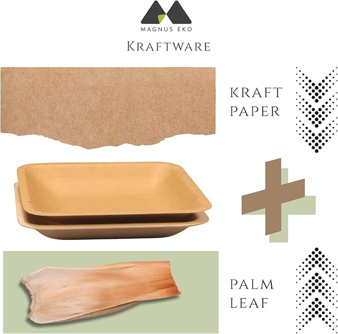 magnus EKO Kraftware | 6 Inch Square Plates 50 Pcs | Disposable Plates | Like Bamboo Plates For Appetizer & Desert | Eco Friendly, Compostable & Biodegradable plates for Catering, Weddings, Parties