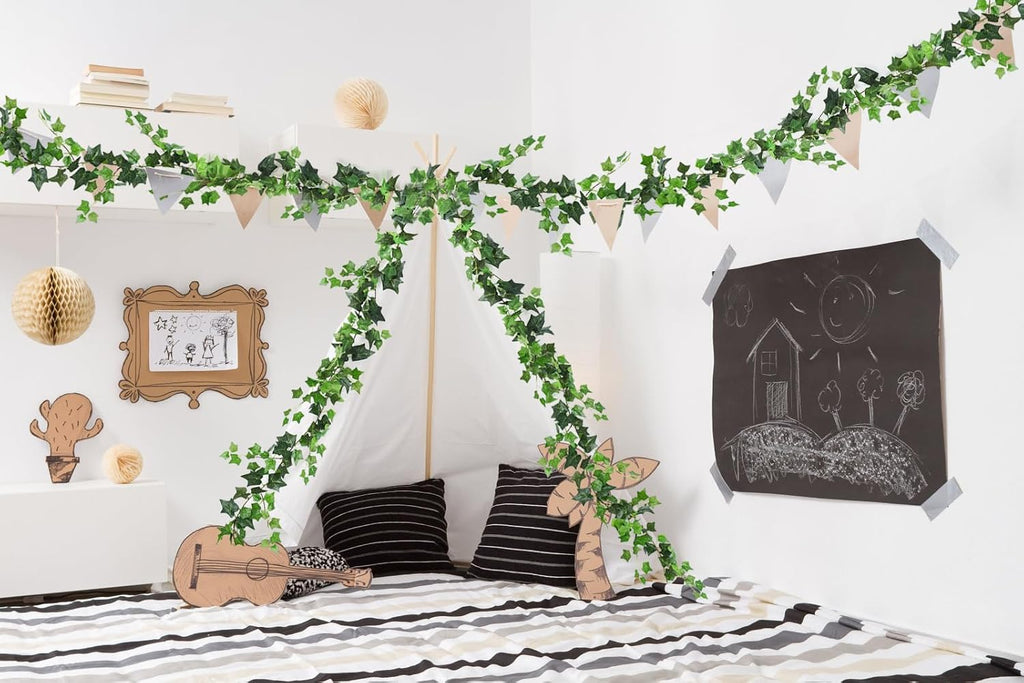 recutms 6strand artificial ivy greenery garland silk fake, front angle view