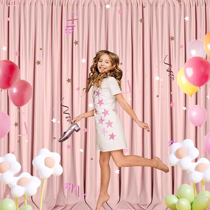 Sugargirl 10x10FT Blush Pink Backdrop Curtains Polyester Photo Backdrop Drapes Curtains 2 Panels with Rod Pockets for Party Birthday Wedding Photography Home Decoration