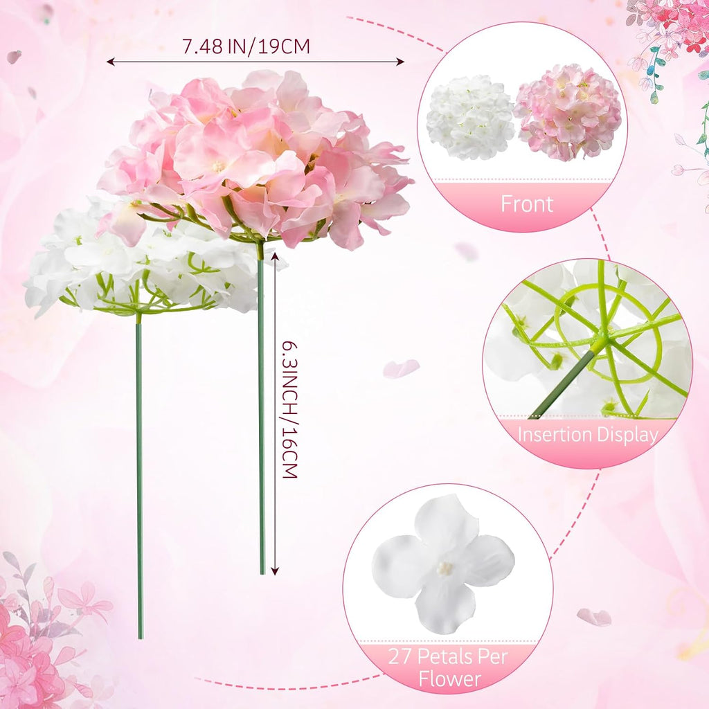 tigeen 100 pcs pink,white hydrangea artificial flowers bulk shown in use