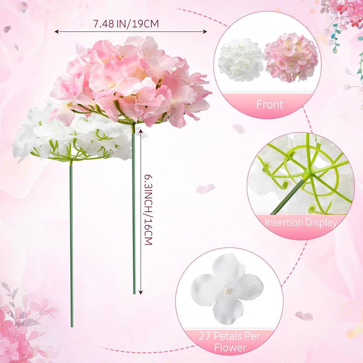 tigeen 100 pcs pink,white hydrangea artificial flowers bulk shown in use