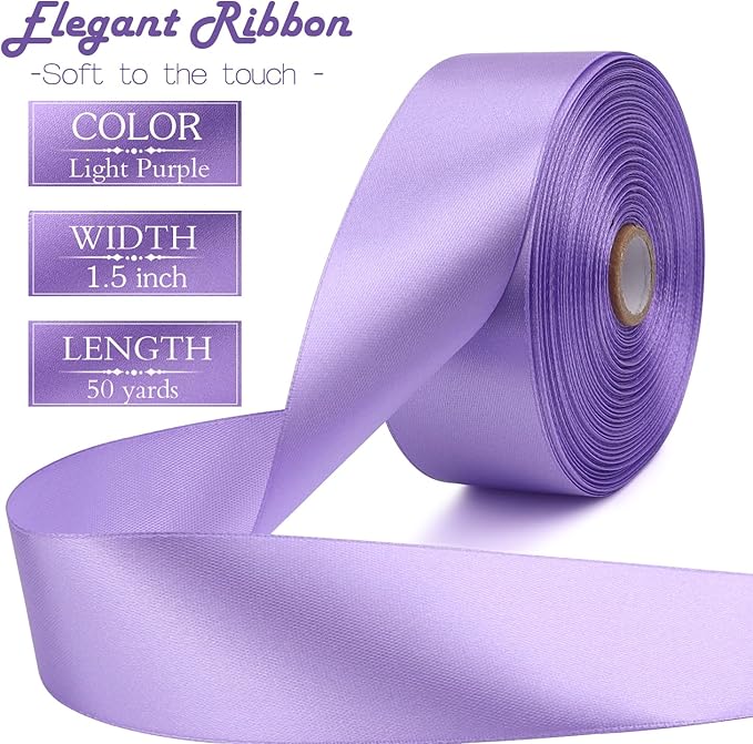 Light Purple Solid Satin Ribbon 1-1/2 Inch 50 Yards Solid Polyester Fabric Ribbon for Gift Wrapping Wedding Christmas Baby Shower Birthday Party Decoration Handmade Immortal Flower Craft