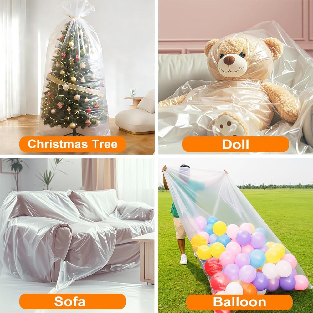 5 Pcs 98 x 59in Extra Large Balloon Bags for Transport, Thickened Reusable Clear Christmas Tree Disposal Bag, Large Balloon Storage Bags for Party Wedding Supplies