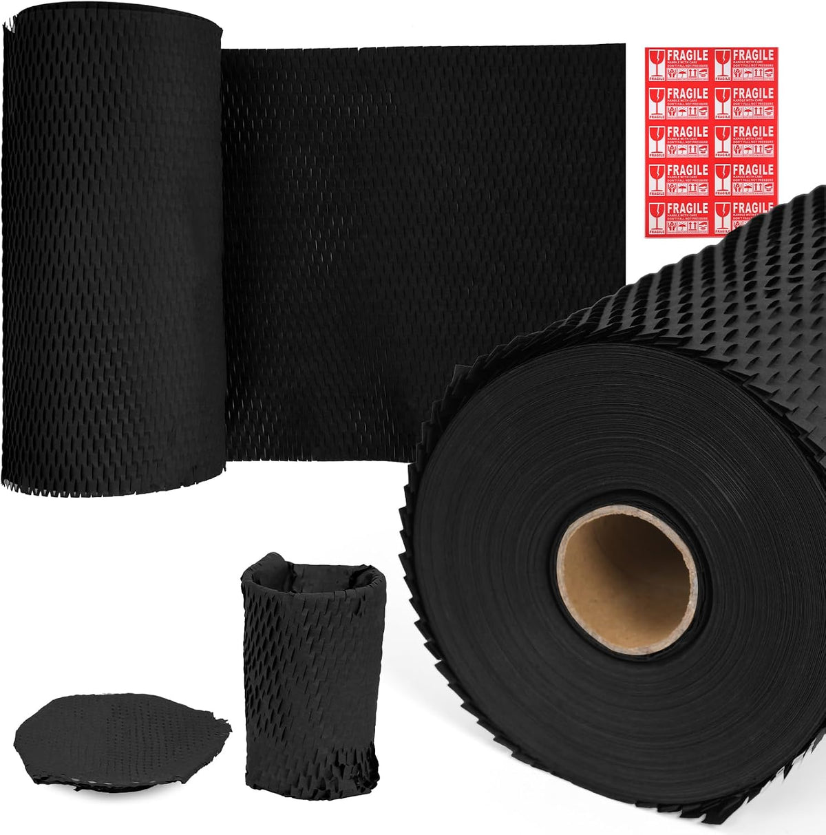 black honeycomb packing paper 2 rolls, 15 x shown in use