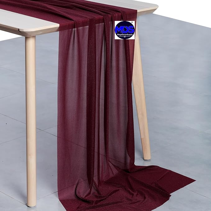 MDS Halloween Chiffon Table Runner - 1 Pack, 29 x 170 Inches, 14ft Each - Sheer Spooky Table Runners for Haunted House Parties, Trick-or-Treat Tables, Witchy Décor, Wedding & Events - Burgundy