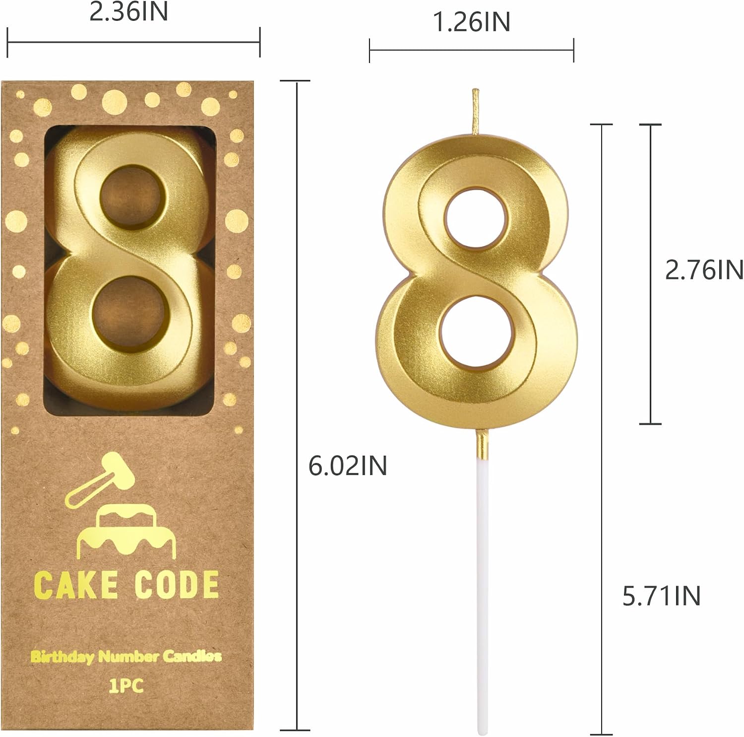 2.76 Inch Diamond Gold 8 Number Birthday Candles, Gold & Cake Number Candles, Party Celebration