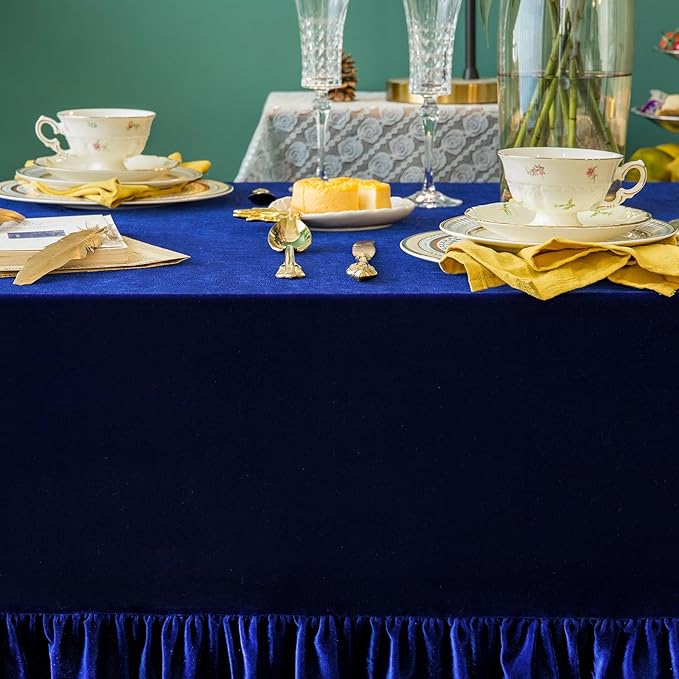 Velvet Tablecloth Luxurious Solid Rectangle Table Cloth,Oblong Retro Farmhouse Ruffle Tablecloths Washable Table Cover for Party Wedding Baby Shower Kitchen Dinning Tabletop Decoration